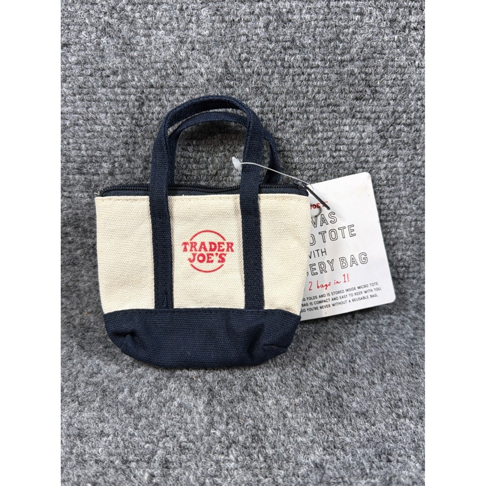 Trader Joe's Canvas Micro Tote Navy Blue Mini Reusable Bag NWT